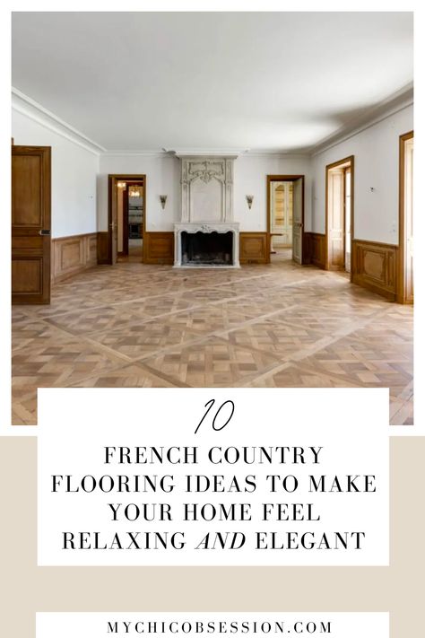 Fortunately for you, we have put together a list of 10 French country flooring designs that will make your home look like a French country Maison. From dark-stained hardwood flooring to marble to parquet flooring and more, keep reading to pick your new floor. European Farmhouse Flooring, French Country Floor Tile, French Wood Floors, Hardwood Floor Design, French Parquet Flooring, French Country Tile Floors, Vintage Flooring Ideas, English Cottage Flooring, Classic Flooring Ideas