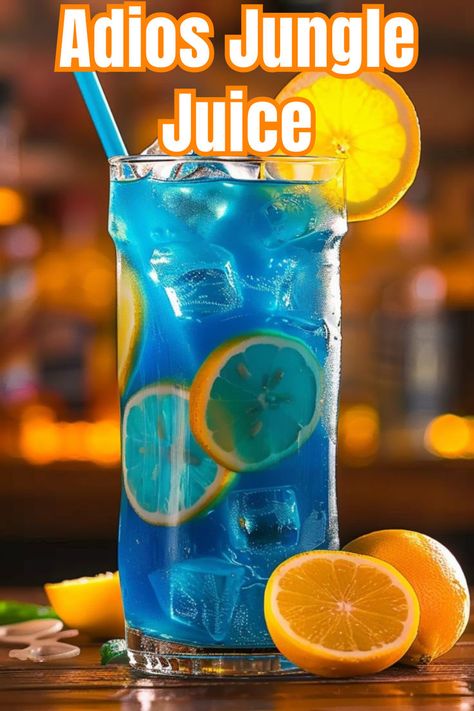 Spice up your party with Adios Jungle Juice, a bold and colorful cocktail. Click to find out how to make this fun and potent drink! Blue Jungle Juice Recipe, Jungle Juice Recipe, Cherry Liqueur, Keep It Going, Sour Mix, Jungle Juice, Colorful Cocktails, Lemon Lime Soda, Cocktail Recipes Easy