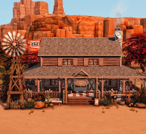 kevinandthesims Chestnut Ridge Sims 4, Sims 4 Chestnut Ridge, Sims 4 Ranch, Sims Apartment, Native American Houses, Sims4 House, Western Bar, Sims Builds, Sims 4 House Building