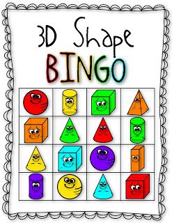 3D Shape BINGO!  Color bingo too??? What a great activity to help them learn shapes and colors...and numbers...oh the possibilities! Shape Bingo, Shapes Kindergarten, Family Literacy, Teaching Shapes, Prek Math, Fun School, Kindergarten Fun, Kindergarten Math Activities, Math Geometry