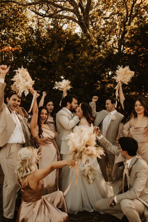 Forever reliving the best day ever🍂 Be sure to check out our amazing photographer, @sallygrieshaberphotography 💗 #fashion #fall #wedding #bride #bridesmaid #groom #groomsmen #weddingideas #weddingphotoideas #photography #fallstyle #champagne #wildflowerridge #fallwedding #aesthetic #hair #nails #bouquet Champagne Bridesmaid And Groomsmen, Wedding Photo Ideas Bridesmaids And Groomsmen, Bridesmaid Groomsmen Photos, Bridesmaid And Groomsmen Pictures, Bridesmaid Photoshoot Ideas, Groomsmen Photoshoot, Bride And Groomsmen, Vintage Groomsmen, Groomsmen Portraits