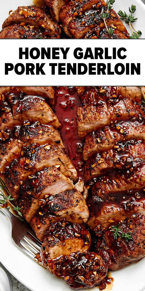 Honey garlic pork tenderloin Small Pork Tenderloin Recipes, Chinese Pork Tenderloin Recipes, Marinated Pork Tenderloin Recipes, Pork Tenderloin Sauce, Pork Tenderloin Bbq, Pork Tenerloin, Pork Tenderloin Recipes In Oven, Oven Pork Tenderloin, Sauce For Pork Tenderloin