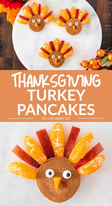 Thanksgiving Turkey Pancakes. A cute Thanksgiving breakfast food for kids! #helloyummy Thanksgiving Toddler, Pancakes Pancakes, Thanksgiving Brunch, Thanksgiving Snacks, Thanksgiving Breakfast, Turkey Breakfast, Thanksgiving Activities For Kids, Thanksgiving Cooking, Thanksgiving Preschool