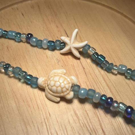 Handmade pack of two matching blue beaded bracelets... - Depop Bracelets Beach, Homemade Bracelets, Blue Beaded Bracelets, Beach Themed, Starfish, Beaded Bracelets, Gold, Blue