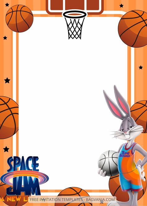 9+ Have Fun Space Jam Canva Birthday Invitation Templates | FREE Printable Birthday Invitation Templates - Bagvania Space Jam Looney Tunes, Space Jam Birthday Invitations, 1st Birthday Basketball Theme Invitation, Space Jam Birthday Party Invitations, Basketball Theme Invitation Templates, Space Jam Invitation Template, Basketball Party Invitations Free, Space Jam Theme Party, Basketball Party Invitations