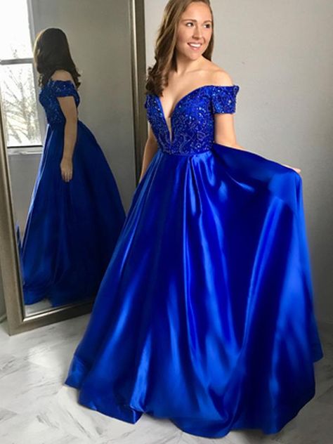 Neon Prom Dresses, 2021 Prom Dresses, Royal Blue Prom Dresses, 파티 드레스, Satin Evening Dresses, Blue Dress Formal, Beaded Prom Dress, Dress Chiffon, Satin Prom Dress