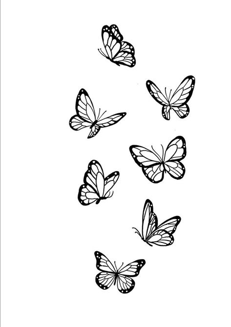 Line Of Butterflies Tattoo, Butterfly Flash Sheet, Butterfly Tattoo Linework, Line Art Butterfly Tattoo, Butterfly Linework, Butterfly Stencil Tattoo, Butterfly Fine Line Tattoo, Butterfly Drawing Outline, Practice Tattoos