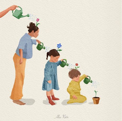 Family Psychology Illustration, Children Growing Up, Growing Plant Illustration, Motherhood Illustration Mother Art, Interconnectedness Art, Mother Illustration Art, Growing Up Illustration, Mothers Illustration, Mother And Children Art