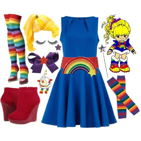 Rainbow Brite, created by azurafae on Polyvore Diy Rainbow Bright Costume, Rainbow Bright Costume For Women, Rainbow Brite Costume Diy, Rainbow Bright Costume, Rainbow Bright Costumes, 80s Cartoon Costumes, Rainbow Brite Costume, Rainbow Brite Party, Costume Rainbow