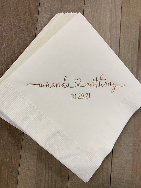 Personalized Wedding Napkins Personalized Heart Connected | Etsy Monogrammed Wedding Napkins, Personalized Wedding Napkins, Paper Napkins Wedding, Custom Wedding Napkins, Bar Napkins, Personalized Cocktail Napkins, Wedding Cocktail Napkins, Wedding Napkins Personalized, Cricut Wedding