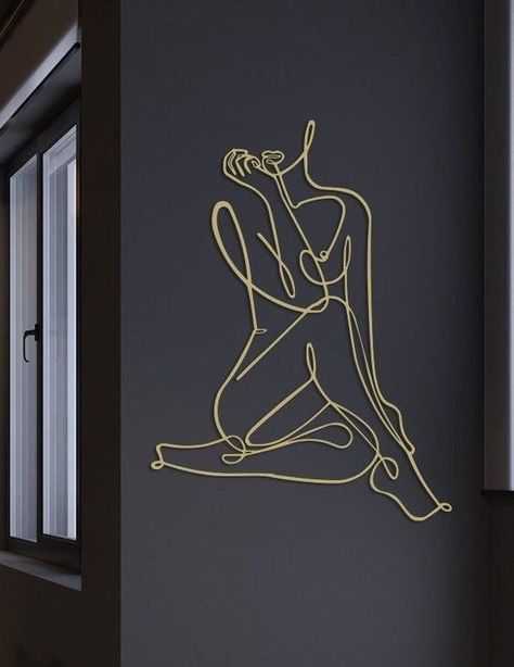 Female Bedroom Ideas Single, Single Line Wall Art, Medspa Wall Art, Minimalist Metal Wall Art, Aesthetic Spa Decor, Body Sculpting Room Decor Ideas, Concrete Apartment Decor, Med Spa Art, Spa Artwork Wall Decor