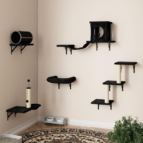 PRICES MAY VARY. 🐾【Cat Wall Shelves Set】The 7pc cat wall furniture set has infinite combinations to adapt to different spaces and needs. The position of each accessory can be independently adjusted to adapt to various home environments. 😻【Luxurious Cat Furniture】 The cat shelf and perches is a hanging design, which designed to be suspended without taking up floor space. The whole set of cat stand includes cat house, cat tunnel, cat hammock, cat scratching board, cat scratching post and cat ste Pets Home Ideas, Cat Playroom Indoor, Cat Tree Decor, Gothic Cat Furniture, Diy Cat Accessories, Cute Cat Decor, Cat Set Up In Apartment, Cat Spaces In Home, Cat Wall Ideas