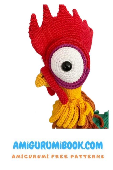 Cute Rooster Hei Hei Amigurumi Free Pattern - Amigurumibook.com Hei Hei Moana, Disney Crochet Patterns, Crochet Bird Patterns, Free Amigurumi Crochet Patterns, Doll Patterns Free, Chicken Pattern, Green Yarn, Crochet Chicken, Crochet Dolls Free Patterns