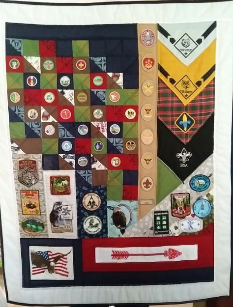 Eagle Scout quilt for my neighbor's son Tshirt Keepsake, Eagle Court Of Honor Ideas, Eagle Scout Quilt, Eagle Scout Gifts, Keepsake Quilt, Boy Scout Badges, Boy Scout Patches, Scout Patches, Camp Blanket