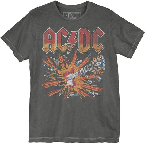 This men's unisex vintage fashion t-shirt is by Dirty Cotton Scoundrels and spotlights the legendary AC/DC logo and guitar explosion image. AC/DC are one of the most successful bands in rock n' roll history achieving the highest of critical acclaim and respect. Our tee is made from 100% black cotton, with washed out effects and exposed stitching, for an authentic vintage, yet trendy, vibe. #acdc #angusyoung #bonscott #mensfashion #womensfashion #dirtycottonscoundrels #bandtees #rockerrags Led Zeppelin Shirt, Acdc Shirt, Rock T Shirts, Rock Shirts, Band Shirts, Vintage Tee, Ac Dc, Work Shirts, Back To Black