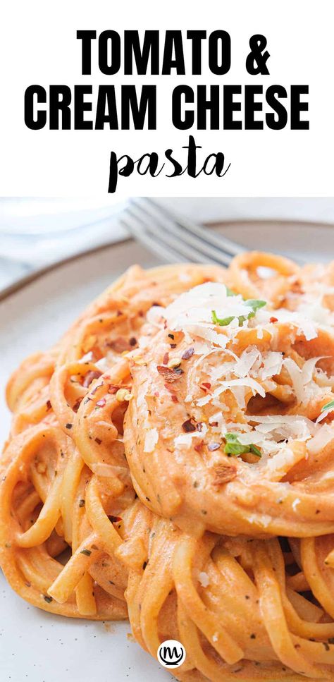 Pasta Sauce With Cream Cheese, Sauce With Cream Cheese, Easy Tomato Pasta Sauce, Easy Tomato Pasta, Cream Cheese Recipe, Cream Cheese Pasta, Creamy Pasta Recipes, Quick Pasta, Tomato Pasta Sauce