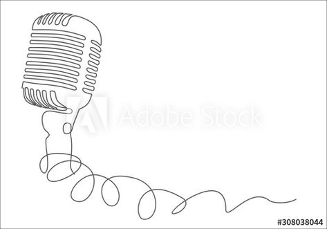 Microphone Logo, Microphone Tattoo, Retro Microphone, Drawing Retro, Microphone Icon, Single Line Drawing, Vintage Microphone, Logo Icon, Continuous Line