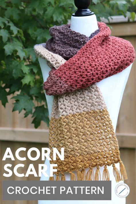 The Acorn crochet scarf pattern Lightweight Crochet Scarf, Crochet Infinity Scarf Free Pattern, Winter Scarf Pattern, Scarf Pattern Crochet, Free Crochet Scarf, Crochet Mens Scarf, Crochet Scarf Easy, Bobble Stitch Crochet, Crochet Cowl Free Pattern