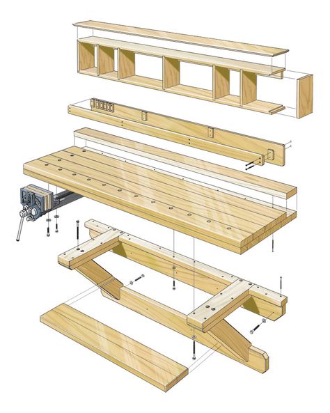 Wall-Mounted Workbench | Woodworking Project | Woodsmith Plans Arbejdsplads Garage, Workshop Organisation, Woodsmith Plans, Diy Bank, Folding Workbench, Sell Easy, Crafts Fall, Classy Halloween, Diy Workbench