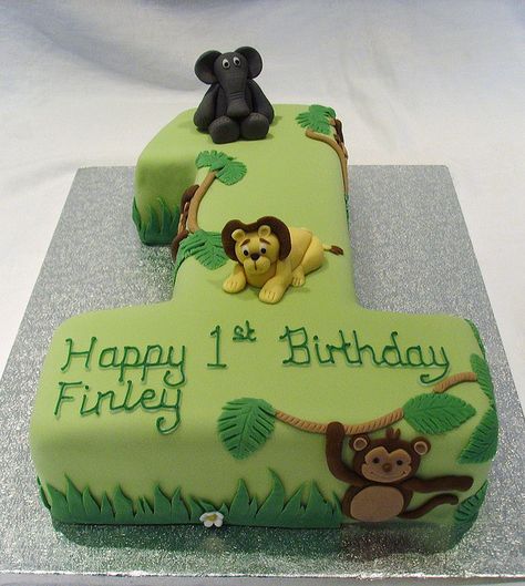 Jungle Birthday Number 1 Cake Number One Cake, Jungle Birthday Cakes, Jungle Theme Cakes, 1st Bday Cake, Jungle Theme Birthday, Jungle Birthday Party, Jungle Cake, Safari Cakes, 1st Birthday Cakes