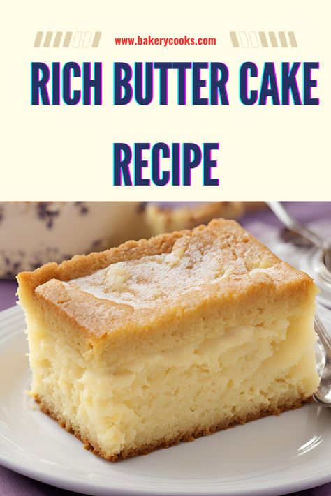 The Rich Butter Cake is a classic, buttery dessert that’s easy to make and perfect for any occasion. With simple ingredients like flour, sugar, butter, and eggs, this cake offers a moist and tender crumb. Top it with frosting or enjoy it plain. It’s a deliciously versatile cake that can be made in under an hour! Butter Cake Mix Recipes, Southern Butter Cake Recipe, Rich Butter Cake Recipe, Simple Butter Cake, Moist Butter Cake Recipe, Recipes Deserts, Butter Cakes, Kentucky Butter Cake, Butter Carrots