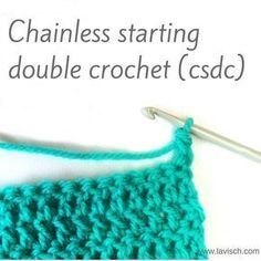 Usually a new row or round in a crochet project is started with a turning chain. However a chain of stitches is much skinnier than a regular double crochet. This can make it quite visible in the resulting piece. Fortunately there is a solution for this: the chainless starting double crochet stitch or csdc for short. Visit the new tutorial to see how it's done! www.lavisch.com/site/chainless-starting-double-crochet-csdc/ Slip Stitch Crochet, Foundation Single Crochet, Beginner Crochet Tutorial, Crochet Chain, Crochet Stitches For Beginners, Stitch Ideas, Crochet Borders, Double Crochet Stitch, Single Crochet Stitch