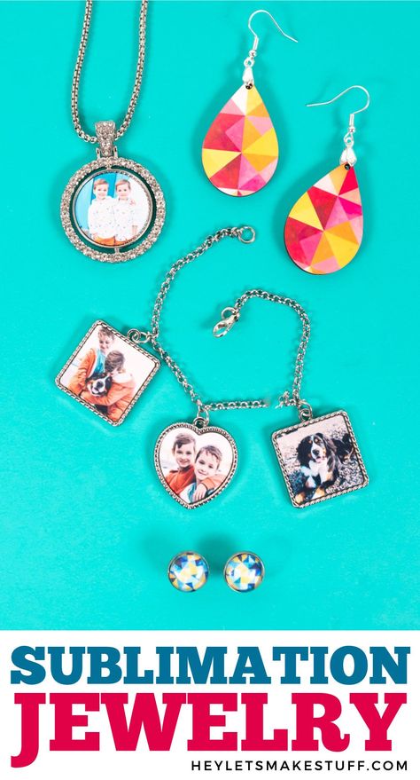 Show off your style with sublimation! Make all sorts of custom sublimation jewelry, including earrings, necklaces, and even charm bracelets! Sublimation Jewelry, Library Artwork, Sublimation Crafts, Diy Sublimation, Charm Bracelet Watch, Inspirational Printables, Gift Wrap Tags, Cricut Joy, Cricut Free