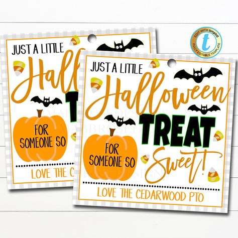 "Halloween Gift Tags - A Halloween Treat for Someone so Sweet! These fall Appreciation gift tags are great to use for gift-giving for anyone in your life - works great for teachers, nurses, staff, coworkers, employees, coaches, friends, family and more! Tell anyone in your life how much they are valued with these cute printable halloween treat gift tags! TEMPLATE FORMATTED SIZES: 3.5\" x 3.5\" (Tag) *print multiple tags (6 per sheet) by going to download - pdf - click on 'save paper' IMPORTANT: Resident Appreciation, Pumpkin Carve, School Pto, Marketing Real Estate, Marketing Gift, Realtor Marketing, Tag Print, Realtor Gifts, Real Estate Business