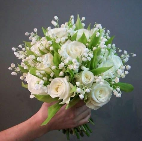 Simple Wedding Bouquet Of: White Roses, White Lily Of The Valley + Greenery Roses And Lily Of The Valley Bouquet, Lily Of Valley Bouquet, Lily Of The Valley And Rose Bouquet, Lily Of The Valley Wedding Flowers, Lily Of The Valley Bridal Bouquet, Lily Of The Valley Wedding Bouquet, Freesia Bouquet, Lily Of The Valley Bouquet, White Rose Wedding Bouquet