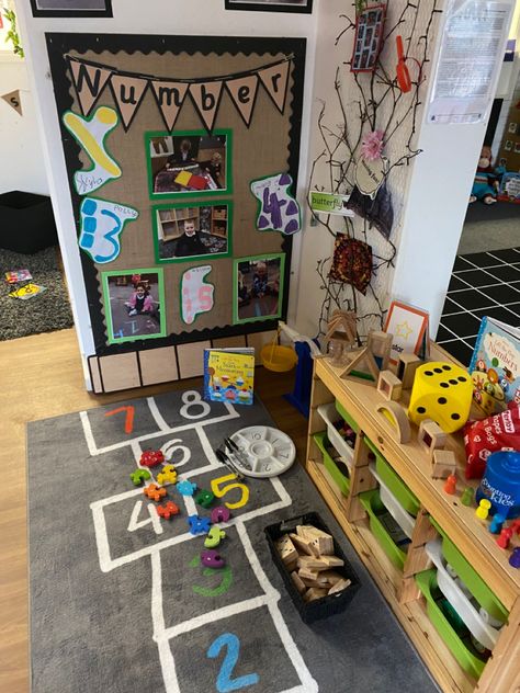 Early Years Maths Area, Eyfs Maths Display, Preschool Construction Area, Maths Area Eyfs, Nursery Provision, Preschool Aesthetic, Eyfs Reception, Early Years Displays, Nature Based Classroom