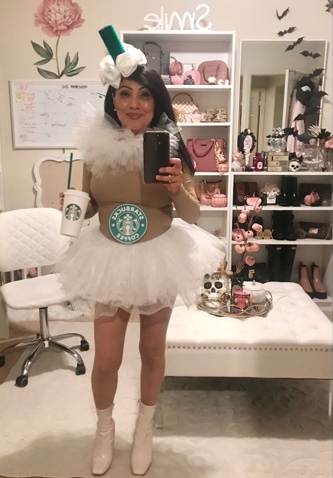 White Skirt Halloween Costume, Tutu Costumes Diy, Starbucks Halloween Costume, Starbucks Costume, Costume Tutu, Starbucks Diy, Starbucks Halloween, Halloween Food Treats, Diy Tutu