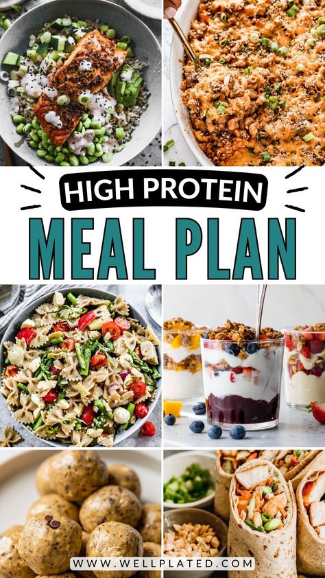 High Protein Meal Plan! Each day of this menu has at least 130 grams of protein! Meal Planning Protein, 1900 Calorie Meal Plan High Protein, Women High Protein Meal Plan, High Protein Fitness Meals, 1900 Calorie High Protein Meal Plan For Women, Grams Of Protein Chart Meat, High Protein Menu Plan, 100g Of Protein A Day Meal Plan, High Protein Meal Plan For Fat Loss