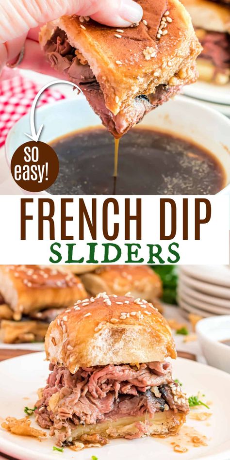 Roast Beef Au Jus Sandwiches Instapot, Mini French Dip Sliders, Sliders And Soup, Quick And Easy Sliders, Simple Game Day Food, Sandwiches With Croissants, French Dip Sliders Au Jus, Arbys French Dip Sandwich, Brunch Sandwiches For A Crowd