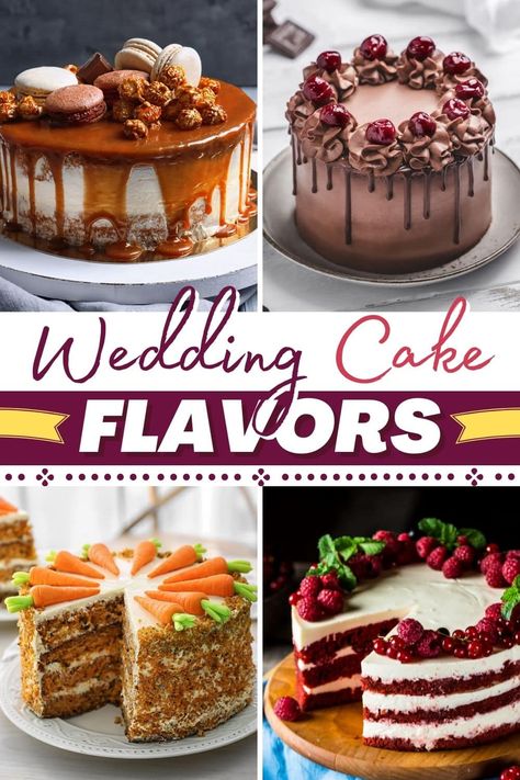 Experience love at first bite with these delicious and unique wedding cake flavors. Because why settle for boring when you can have salted caramel? Amaretto Wedding Cake Recipe, Great Cake Flavors, Cake Recipes Wedding, Wedding Cake Flavours And Fillings, Flavors Of Wedding Cakes, Spice Cake Wedding Cake, Elegant Cake Flavors, Unique Wedding Cake Flavors And Fillings, Funky Cake Flavors