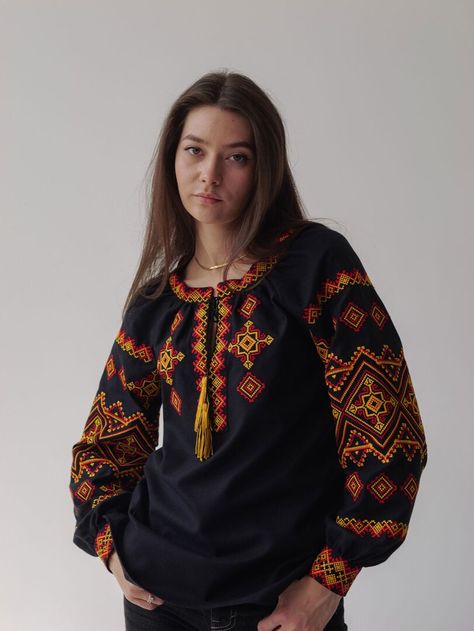 Black Embroidered Vyshyvanka, Handmade Ukrainian Boho Blouse, Peasant Long Sleeve Shirt Ethnic Vintage Inspired Gift for Christmas by EmbroideredCloth on Etsy Boho Blouse, Peasant Top, Gift For Christmas, Peasant Tops, Boho Blouses, Long Sleeve Shirt, Sleeve Shirt, Ukraine, Vintage Inspired