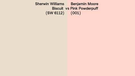 Sherwin Williams Biscuit (SW 6112) vs Benjamin Moore Pink Powderpuff (001) side by side comparison Benjamin Moore Pink, Ral Colours Grey, Dutch Boy Paint, Inchyra Blue, Ral Color Chart, Skimming Stone, Kelly Moore, Paint Color Chart, Dulux Heritage