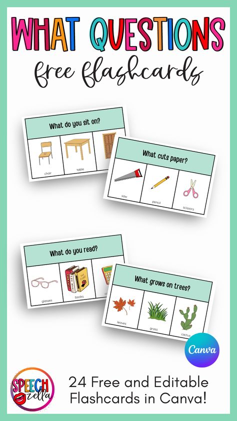 Discover the ultimate tool for speech therapists and educators with our free, editable 'What' questions flashcards. Designed with engaging visuals and editability, these flashcards will help your students master their 'wh'-questions skills and improve their speech development. Don't miss the chance to download these printable resources - click now! Aba Therapy Printables, Pronoun Speech Therapy Activities, Wh Questions Flashcards, Wh Questions Speech Therapy Free, Ablls Activities Free Printables, Proloquo2go Activities, Preschool Speech Therapy Activities, Wh Questions Speech Therapy, Speech Therapy Free