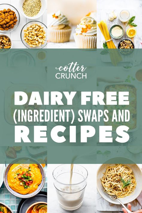 Finding dairy free alternatives for ingredients you use often shouldn’t be so hard. Check out our resource of non-dairy substitutes to use! #dairyfree #nondairy #vegan #plantbased #mealplan Sweet Potato Skins Recipe, Creamy Key Lime Pie, Cotter Crunch, Vegan Donut Recipe, Vegan Pesto Recipe, Vegan Condensed Milk, Homemade Nut Milk, Dairy Free Cooking, Vegan Tips