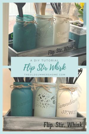 Mason Jar Utensil Holder Diy, Utensils Holder Diy, Painted Mason Jars Diy, Diy Utensil Holder, Mason Jar Utensil Holder, Mason Jar Toothbrush Holder, Grocery Sign, Diy Utensils, Mason Jar Holder