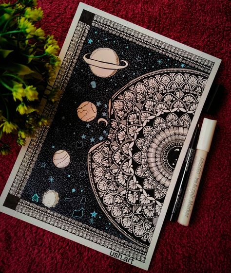 Space🚀/ Galaxy mandala Mandala Art Easy And Beautiful, Galaxy Mandala Art, Aesthetic Mandala Art, Drawing Therapy, Galaxy Mandala, Drama Journal, Mandala Elephant Tattoo, Ornate Mandala, Saas Website