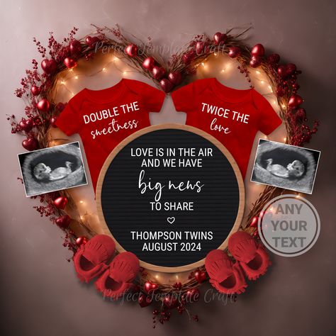 Share double the joy with our Valentines day Twins Pregnancy Announcement. This digital design is perfect for revealing your twin babies! - DIGITAL FILE ONLY. No Physical item will be shipped. - Turnaround 12-24 Hours! (Often much sooner) - Image size - 5x7 inches (127x178 mm), 2100x1500px.   HOW TO ORDER 1. Please add your personalization: - Baby's last name - Due date - Your email address - Any other information 2. Buy this listing. 3. Please message me your ultrasound picture via Etsy messages 🖂 (or without ultrasound). 4. I'll personalize your announcement and send the final version to your Etsy account's email and via Etsy messages 🖂. 5. Turnaround 12-24 Hours! (Often much sooner) 6. Share your delightful news online or print and mail it! - If you require any assistance, please mess Valentine's Day Baby Announcement, Baby Announcing Ideas To Siblings, Pregnancy Announcement February 2025, Twins Baby Announcement, Valentine’s Day Baby Announcement, Future Baby Ideas, Baby Announcing Ideas To Husband, Baby Announcements Ideas, Pregnancy Announcement Valentines Day