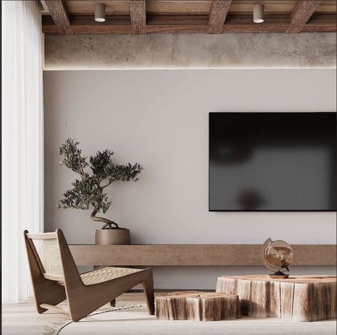 Tv On The Wall, Japandi Interior, Room Decor Ideas, Living Room Tv, Rustic Interiors, Interior Inspo, Tv Wall, Living Room Inspiration, Living Room Interior