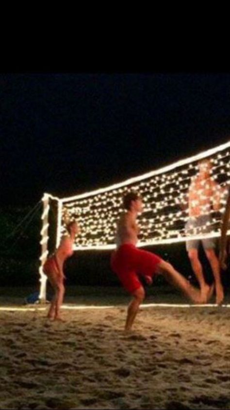 Weave Christmas lights through volleyball net and play volleyball at night! Volleyball At Night, Volleyball Court Backyard, Outdoor Volleyball Net, Volleyball Nets, Volleyball Party, Backyard Creations, Glow Birthday Party, Backyard Kids Play Area, Volleyball Net