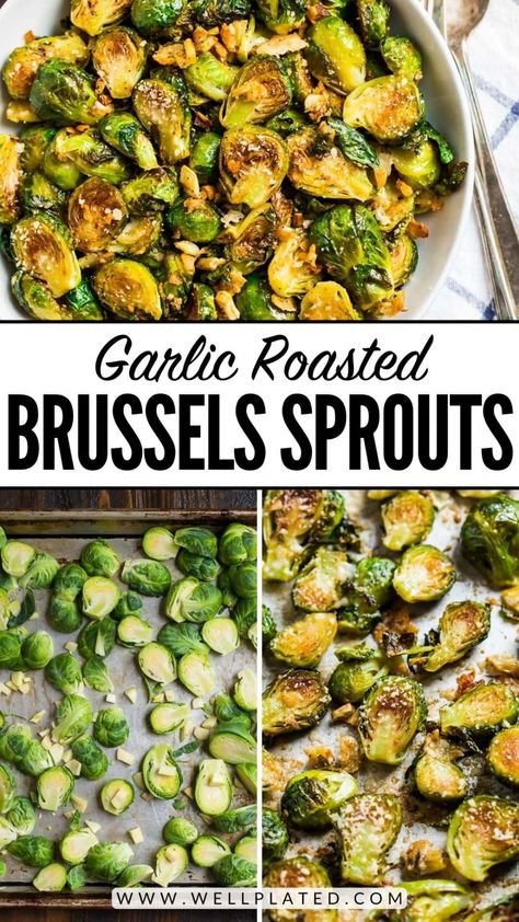 Roasted brussels sprouts with garlic are the best, easiest way to cook brussels sprouts! Crisp on the outside and sweet and tender on the inside. DELICIOUS! Vegan Brussel Sprout Recipes, Brussel Sprout Recipes Roasted, Sprouts Recipe, Roasted Brussel, Calorie Recipes, Sprout Recipes, Brussels Sprouts Recipe, Roasted Brussel Sprouts, Deilig Mat