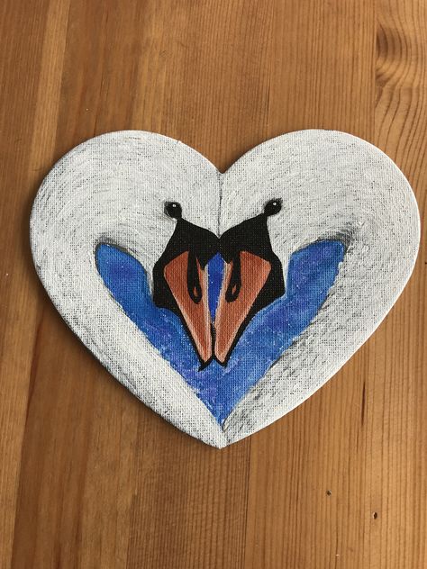 Swan Heart Painting, Painting Ideas Heart Canvas, Heart Canvas Ideas, Heart Shaped Painting, Heart Shaped Canvas Painting Ideas, Heart Painting Acrylic, Heart Canvas Painting Ideas, Shaped Canvas Painting, Heart Canvas Painting