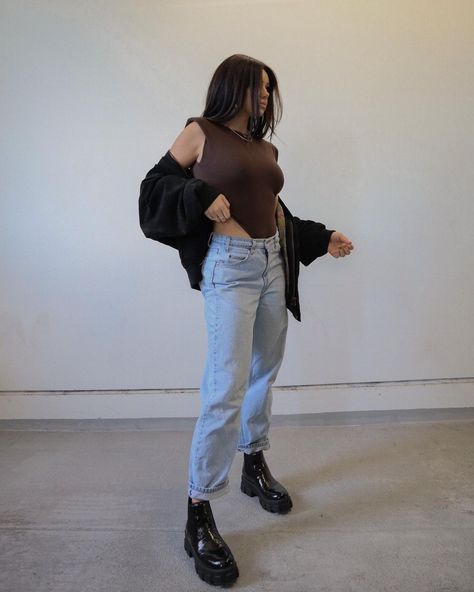 Brown Full Bodysuit Outfit, High Leg Bodysuit Outfit, Brown Bodysuit Outfit, Full Bodysuit Outfit, Full Bodysuit, Brown Bodysuit, Feed Goals, Bodysuit Outfit, Spring Inspo