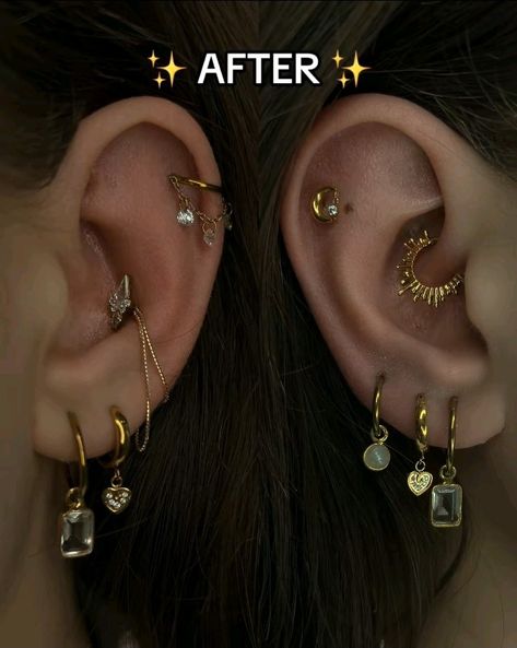 Daith Piercing Curation, Four Piercings Ears, Ear Curation Silver, Triple Ear Piercing Ideas, Earring Setup, Peircings Earring Ideas, Earring Curation, Ear Curation Ideas, Ear Piercing Placement