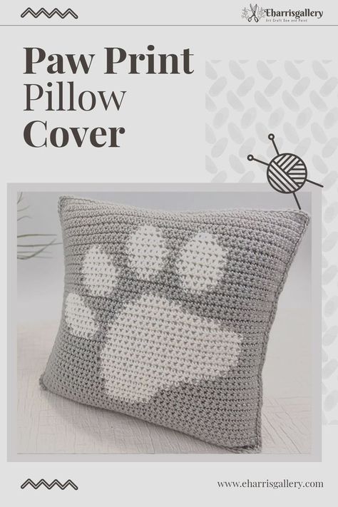 Free Paw Print Pillow Cover Pattern Paw Print Crochet Pattern, Paw Print Crochet, Crochet Paw Print, Paw Print Pillow, Bulky Yarn Crochet, Pillow Cover Pattern, Paw Painting, Pillow Covers Pattern, Pillow Patterns