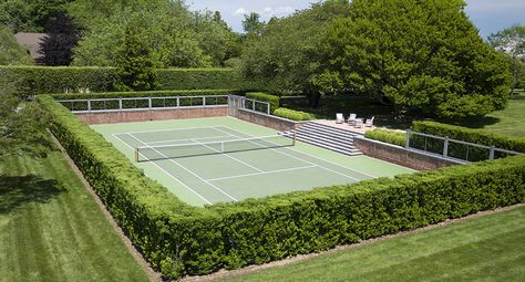 Tennis Court Garden, Garden Tennis Court, Outdoor Tennis Court Design, Tennis Court In Backyard, Outdoor Tennis Court, Tennis Courts Design, Tennis Court Landscaping, Sport Court Backyard Ideas, Backyard Sports Court