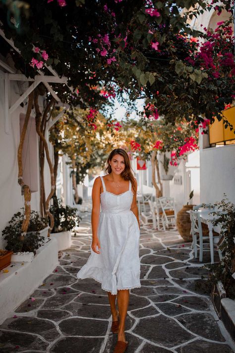 Island Photoshoot, Dana Berez, Naoussa Paros, Greece Wallpaper, Greek Vacation, Mediterranean Travel, Simple White Dress, Paros Greece, Greece Photography